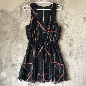 Banana Republic Women Mini Dress Size 4 Geometric Print Sleeveless V-Neck Flowy